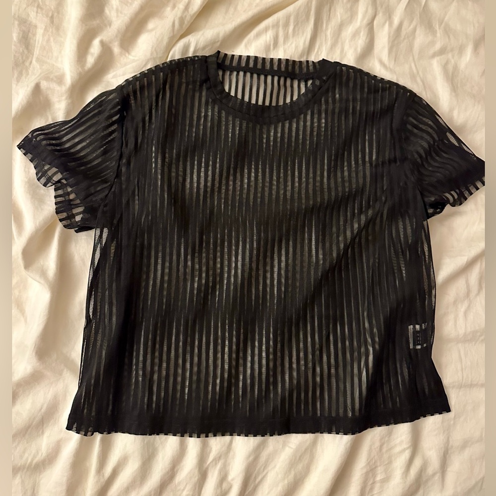SHEIN Black Striped Sheer Tee